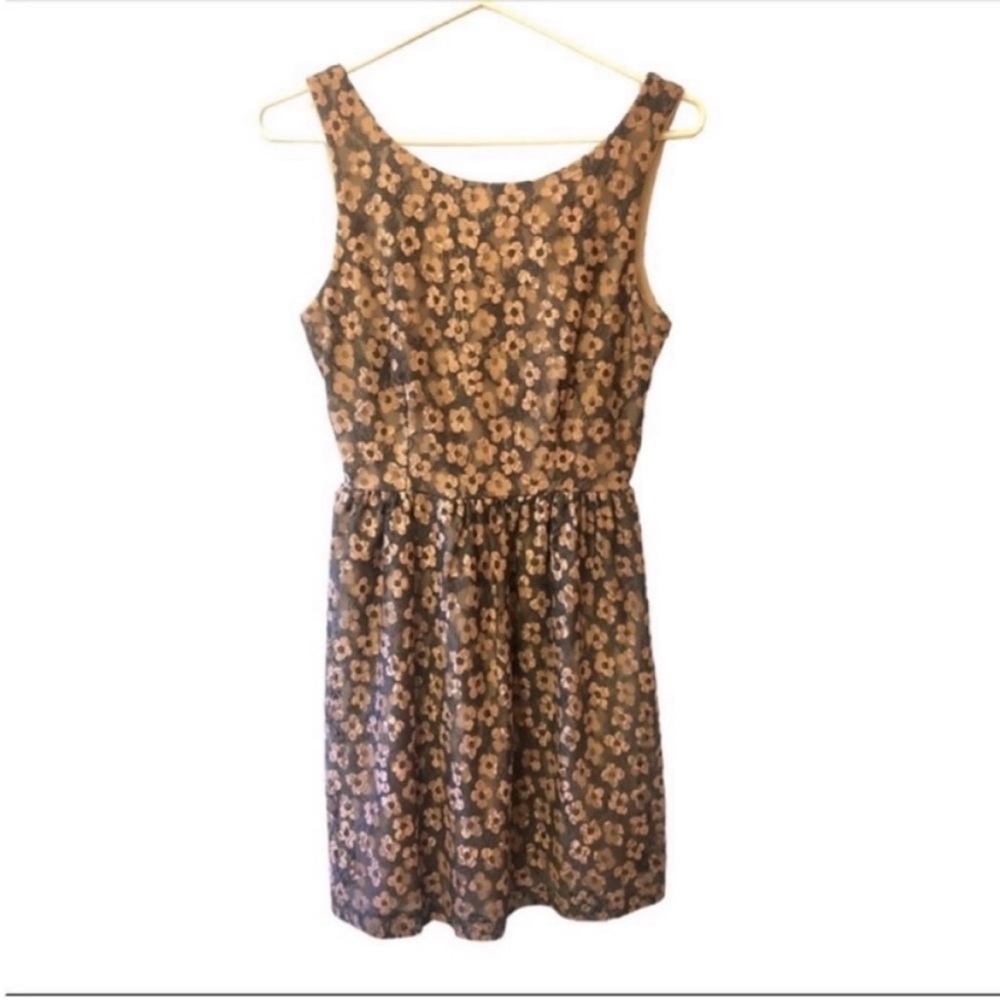 Vintage Y2K Neutral Floral Lace Mini Dress Sleeveless Coquette Fairycore Small
